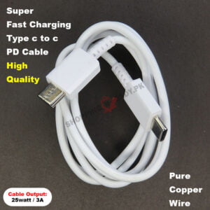 Samsung S20 100% Super Fast Charging & Data Transfer Type c to c PD Cable 25Watt / 3A – White