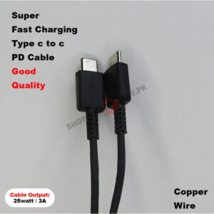 Samsung S20 100% Super Fast Charging & Data Transfer Type c to c PD Cable 25Watt / 3A – Black